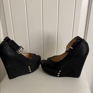 Black Wedge Peep-Toe Mary Jane Heels